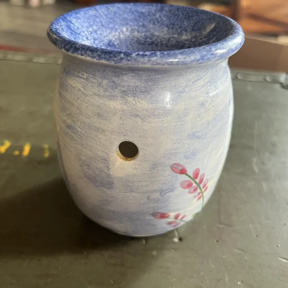 Nola Watkins Collection Hand Painted Pottery Hummingbird Candle Holder~ SIGNED